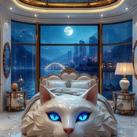 white cat bedroom