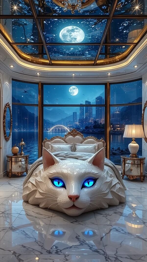 white cat bedroom