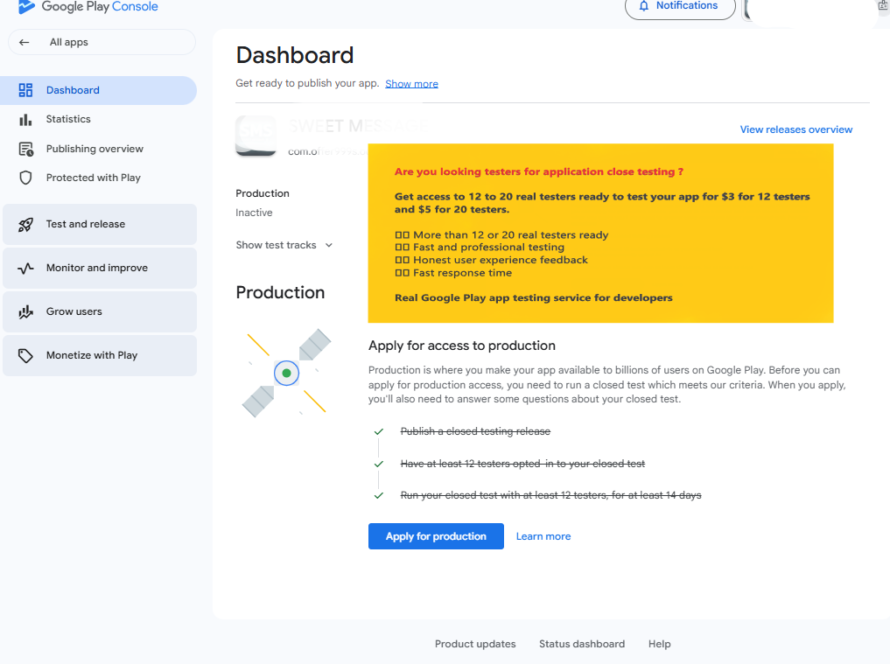 Real Google Play app testing service for developers $5