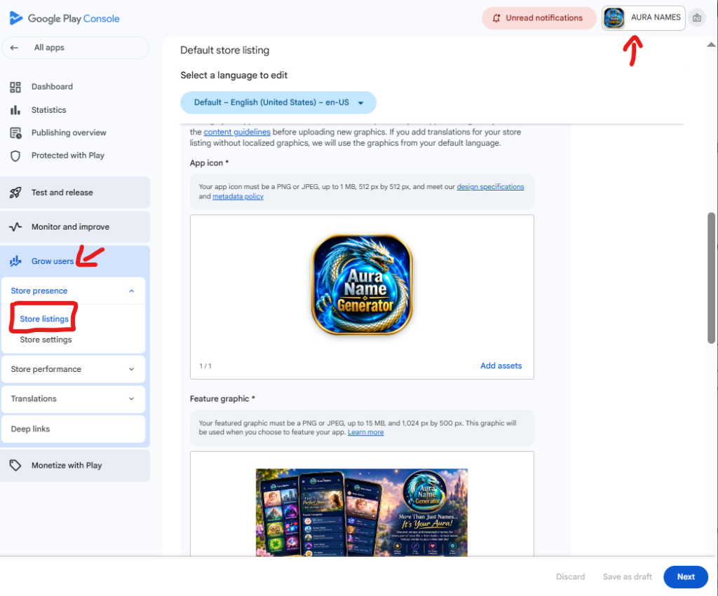 Editing app content on Google Play Console 2026