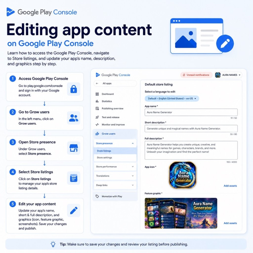 Editing app content on Google Play Console 2026